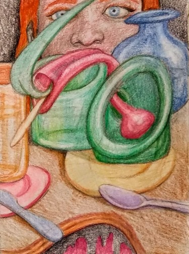 제목이 "Glassware"인 그림 Edwin Loftus로, 원작, 연필 기타 단단한 패널에 장착됨