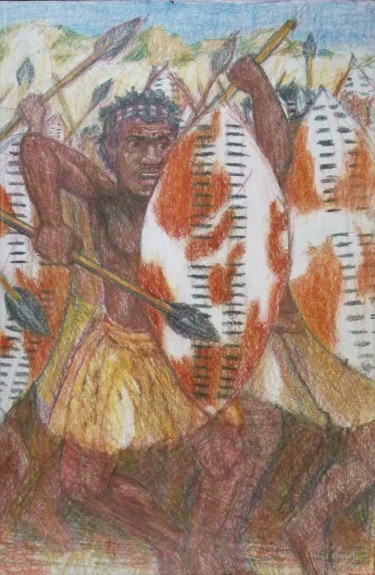 图画 标题为“The Zulu Impe” 由Edwin Loftus, 原创艺术品, 铅笔 安装在其他刚性面板上
