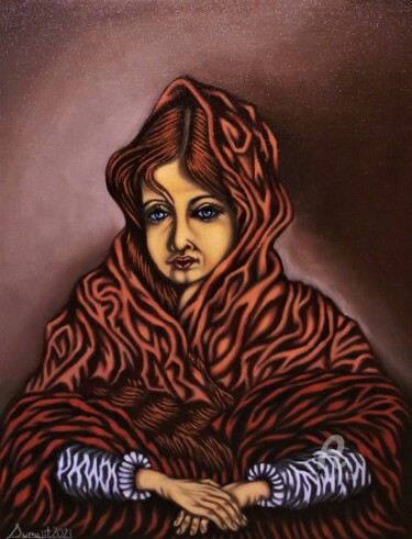 Lady In Orange Cloak Peinture intitulée "Lady In Orange Cloak" par Surajit Purkait, Œuvre d'art originale, Huile Monté sur Châssis en bois