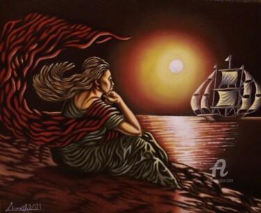 In A Vacant Mood Peinture intitulée "In A Vacant Mood" par Surajit Purkait, Œuvre d'art originale, Huile Monté sur Châssis en bois