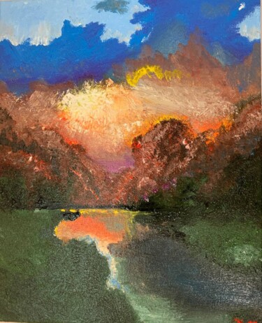 Знамение времени. Пейзаж. Painting titled "Знамение времени. П…" by Diana Gilevich, Original Artwork, Oil Mounted on Wood Stretcher frame