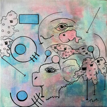 Painting titled "Libre cours 7" by Pinkivioletblue, Original Artwork, Acrylic Mounted on Wood Stretcher frame