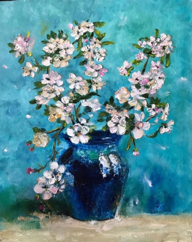 White Flowers Oil Painting Canvas CountryBouquets Wall Art A Pintura intitulada "White Flowers Oil P…" por Marina Gavrilova, Obras de arte originais, Óleo