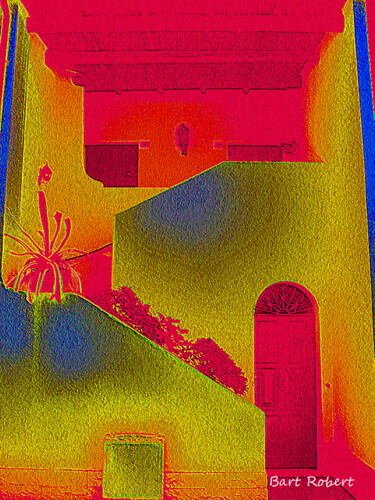 Digitale Kunst getiteld "L'atrio rosso" door Roberto Bartoccini, Origineel Kunstwerk, Digitaal Schilderwerk