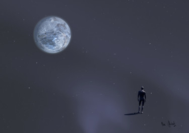 Digital Arts titled "Seul dans la nuit" by Max Parisot Du Lyaumont, Original Artwork, Digital Painting Mounted on Aluminium