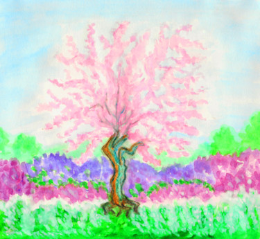 Pink cercis tree Painting titled "Pink cercis tree" by Irina Afonskaya, Original Artwork, Watercolor