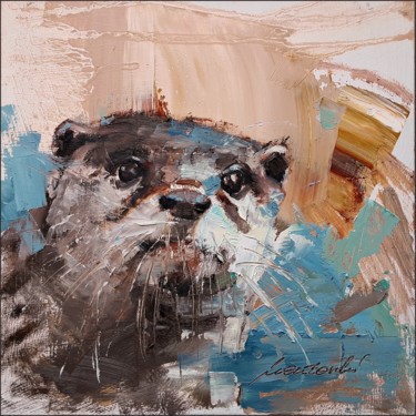 Painting titled "Spotkanie z wydrą" by Kazimierz Mordarski, Original Artwork, Oil