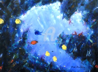 Peinture intitulée "Grotte sous marine" par Roger Boubenec, Œuvre d'art originale, Huile Monté sur Châssis en bois
