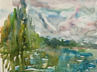 clouds that calm the tree Malerei mit dem Titel "clouds that calm th…" von Irina Kindritska, Original-Kunstwerk, Aquarell