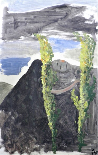 Painting titled "les deux peupliers" by Giulia Archer, Original Artwork, Oil Mounted on Wood Panel