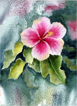 Painting titled "Pink Hibiscus" by Marsha Elliott, Original Artwork