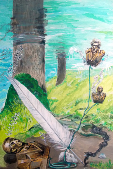 Peinture intitulée "THE FEATHER AND THE…" par Lazaro Hurtado, Œuvre d'art originale, Acrylique