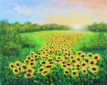 Sunflowers by sunrise Painting titled "Sunflowers by sunri…" by Ludmilla Ukrow, Original Artwork, Oil