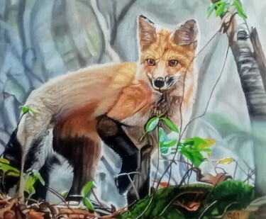 Peinture intitulée ""Le renard"" par Philippe Lemesle, Œuvre d'art originale, Huile