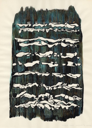 Gravures & estampes intitulée "Cursives d'écume" par Sabine Maggiani, Œuvre d'art originale, Monotype
