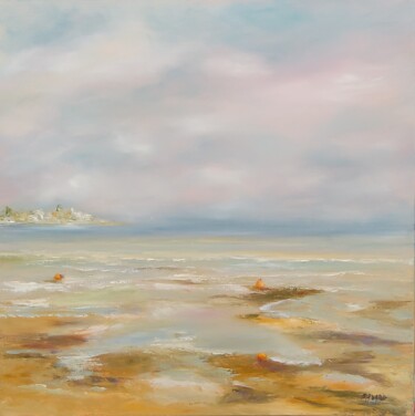 Marée basse aux Portes en Ré Peinture intitulée "Marée basse aux Por…" par Martine Gregoire, Œuvre d'art originale, Huile Monté sur Châssis en bois