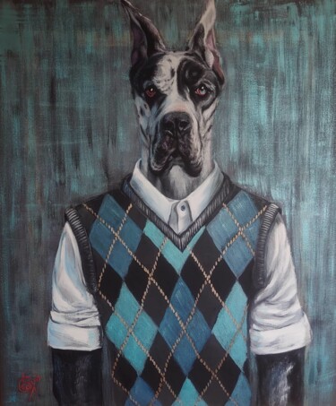 Peinture intitulée "Great Dane Loran" par Alena Ptsjolko (Fox), Œuvre d'art originale, Acrylique Monté sur Châssis en bois