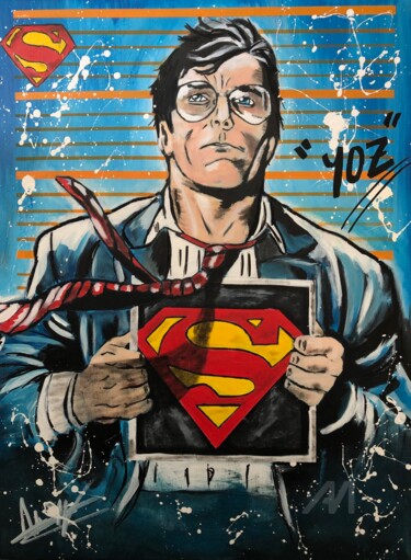 绘画 标题为“Super superman” 由Yoz, 原创艺术品, 丙烯 安装在木质担架架上