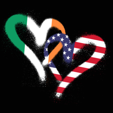 Flag Heart Ireland USA Irish Americans Pride Print Painting titled "Flag Heart Ireland…" by Tony Rubino, Original Artwork, Acrylic Mounted on Wood Stretcher frame