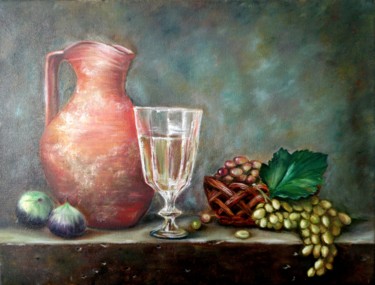 STILL LIFE WITH FIGS Painting titled "STILL LIFE WITH FIGS" by Natalie Demina, Original Artwork, Oil Mounted on Wood Stretcher frame