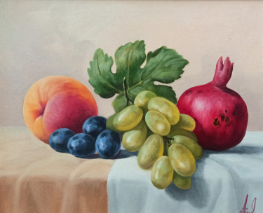 Still life with colorful fruits (24x30cm, oil painting) Malarstwo zatytułowany „Still life with col…” autorstwa Sergey Miqayelya, Oryginalna praca, Olej Zamontowany na Drewniana ra…