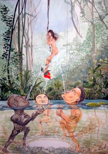 绘画 标题为“THE GAME OF THE RIV…” 由Lazaro Hurtado, 原创艺术品, 丙烯