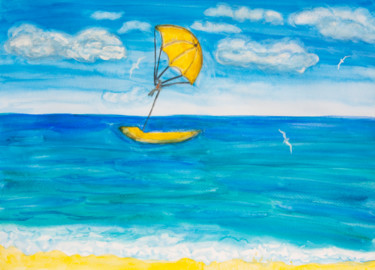 Seascape with yellow parachute Peinture intitulée "Seascape with yello…" par Irina Afonskaya, Œuvre d'art originale, Aquarelle