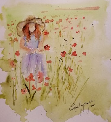 Painting titled "Springtime" by Caroline Heydenrych, Original Artwork, Watercolor