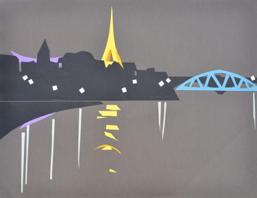 Collages intitulée "Seine de nuit" par Wa Wong, Œuvre d'art originale, Collages