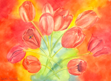 Aquarelle originale, unique, intitulée: Tulipes Peinture intitulée "Aquarelle originale…" par Isabelle Redonnet, Œuvre d'art originale, Aquarelle