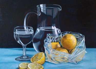 Painting titled "Still life with lem…" by Elena Kozyutenko, Original Artwork, Oil