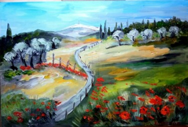 绘画 标题为“LE MONT VENTOUX ET…” 由Jean Pierre Jumeaux, 原创艺术品, 油 安装在木质担架架上