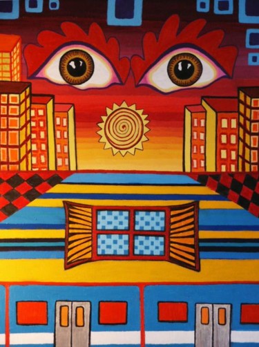 Peinture intitulée "Fenêtre sur la métr…" par Anne-Marie Gratton, Œuvre d'art originale