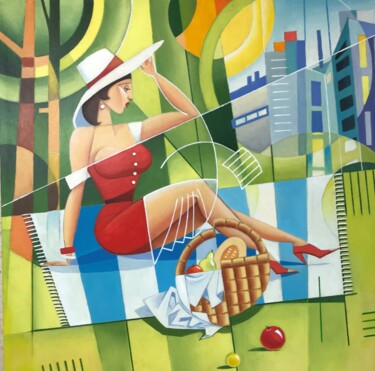 Malerei mit dem Titel "Beyond the hustle a…" von Apollonas Soben, Original-Kunstwerk, Öl Auf Keilrahmen aus Holz montiert