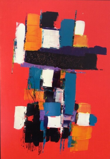 Painting titled "Carmin" by Martinez, Original Artwork, Acrylic Mounted on Wood Stretcher frame