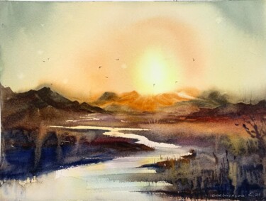 绘画 标题为“Mountain river #5” 由Eugenia Gorbacheva, 原创艺术品, 水彩
