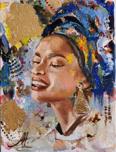 African woman painting with gold 제목이 "African woman paint…"인 미술작품 Annet Loginova로, 원작, 기름