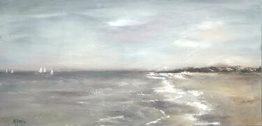 Vue plage Ile de Ré Pintura titulada "Vue plage Ile de Ré" por Martine Gregoire, Obra de arte original, Oleo Montado en Bastidor de camilla de m…