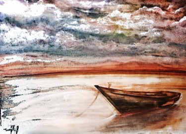 绘画 标题为“Boat landscape (dig…” 由Andrew Gotsopoulos, 原创艺术品, 丙烯
