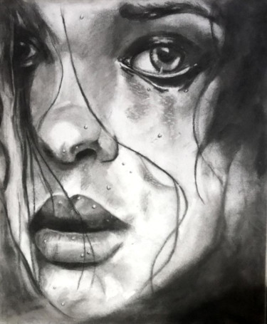 Peinture intitulée "Gouttes" par Nikou, Œuvre d'art originale, Fusain