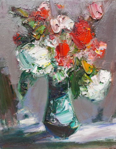 Colorful roses (30x24cm, oil painting, palette knife) Pintura intitulada "Colorful roses (30x…" por Mateos Sargsyan, Obras de arte originais, Óleo Montado em Armação em madeira