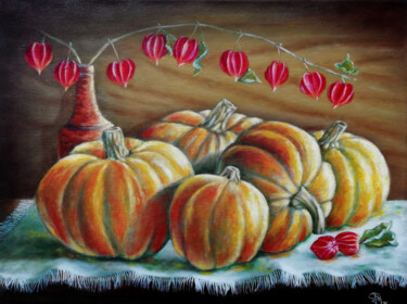 Schilderij getiteld "Sweet Pumpkins" door Iryna Fedarava, Origineel Kunstwerk, Olie Gemonteerd op Frame voor houten brancard