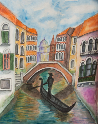 Venice bridge Peinture intitulée "Venice bridge" par Irina Afonskaya, Œuvre d'art originale, Aquarelle