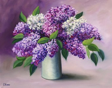 Painting titled "Flieder Blumen" by Olga Hanns (O. Hanns), Original Artwork, Oil