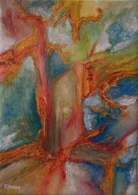 Painting titled "Celestial Forest" by Scott Spencer, Original Artwork, Oil Mounted on Wood Stretcher frame