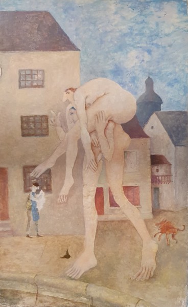 Schilderij getiteld "Le bain de Rusticule" door Gérard Cyne, Origineel Kunstwerk, Olie