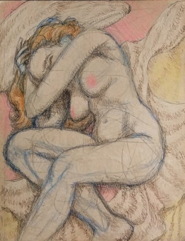 图画 标题为“Sleeping Nude” 由Edwin Loftus, 原创艺术品, 粉彩 安装在其他刚性面板上
