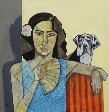 Painting titled "Annabelle with the…" by Christophe Leparoux, Original Artwork, Oil Mounted on Wood Stretcher frame