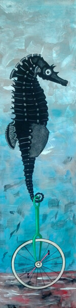 Painting titled "Hipocampo pedaleando" by José Luis Montes, Original Artwork, Acrylic
