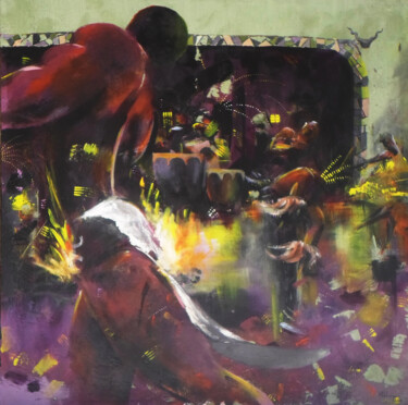 Zulu Dancers 绘画 标题为“Zulu Dancers” 由Mbongeni, 原创艺术品, 油